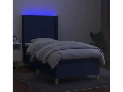 Clicnbuy Cama box spring colchón y luces LED tela azul 90x190 cm Sale