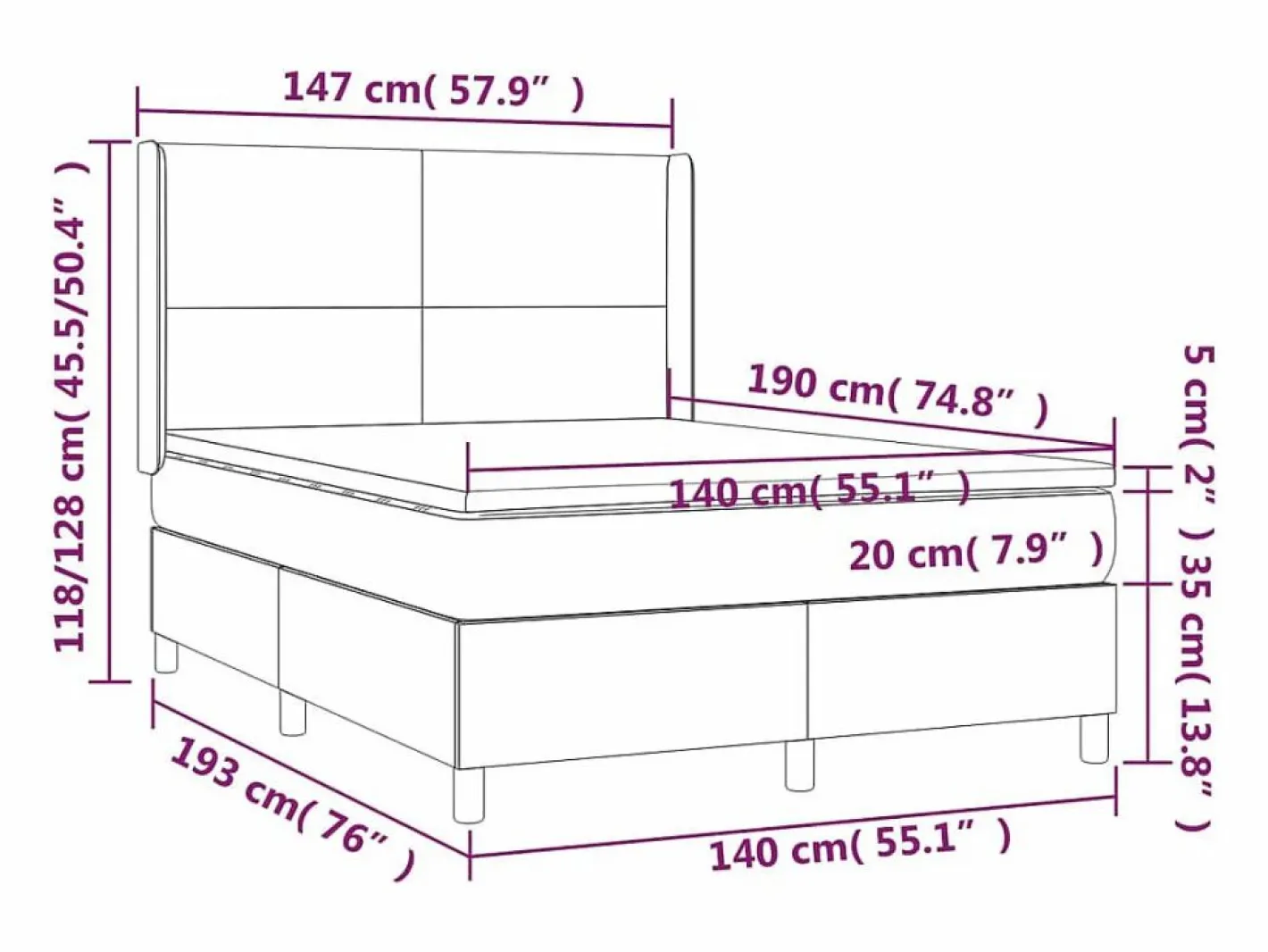 Cama box spring colchón y luces LED tela gris oscuro 140x190 cm^Clicnbuy Hot