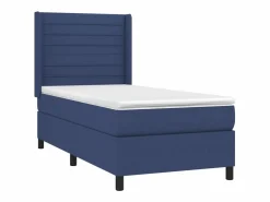 Clicnbuy Cama box spring colchón y luces LED tela azul 90x190 cm Best