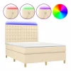 Clicnbuy Somier - 140X190Cm|Cama box spring colchón y luces LED tela crema 140x190 cm