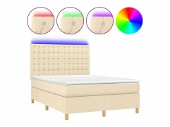 Clicnbuy Somier - 140X190Cm|Cama box spring colchón y luces LED tela crema 140x190 cm