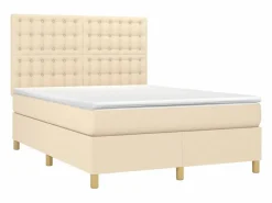 Clicnbuy Somier - 140X190Cm|Cama box spring colchón y luces LED tela crema 140x190 cm