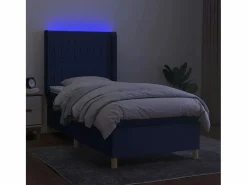 Clicnbuy Cama box spring colchón y luces LED tela azul 90x190 cm Sale
