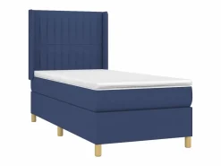 Clicnbuy Cama box spring colchón y luces LED tela azul 90x190 cm Sale