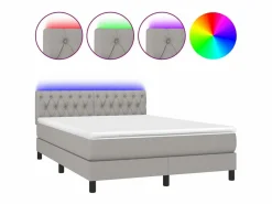 Cama box spring colchón y luces LED tela gris claro 140x190 cm^Clicnbuy Sale