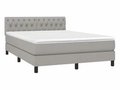Cama box spring colchón y luces LED tela gris claro 140x190 cm^Clicnbuy Sale