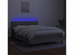 Cama box spring colchón y luces LED tela gris claro 140x190 cm^Clicnbuy Sale