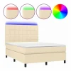 Cama box spring colchón y luces LED tela crema 140x190 cm^Clicnbuy Best