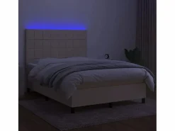 Cama box spring colchón y luces LED tela crema 140x190 cm^Clicnbuy Best
