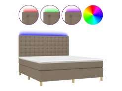 Cama box spring colchón y luces LED tela gris taupe 180x200 cm^Clicnbuy Online