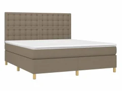 Cama box spring colchón y luces LED tela gris taupe 180x200 cm^Clicnbuy Online