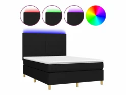 Cama box spring colchón y luces LED tela negro 140x190 cm^Clicnbuy Sale