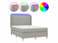 Cama box spring colchón y luces LED tela gris claro 140x190 cm^Clicnbuy Sale