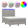 Clicnbuy Somier Tapizado|Somier - 140X190Cm|Cama box spring colchón y luces LED tela gris claro 140x190 cm