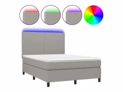 Clicnbuy Somier Tapizado|Somier - 140X190Cm|Cama box spring colchón y luces LED tela gris claro 140x190 cm