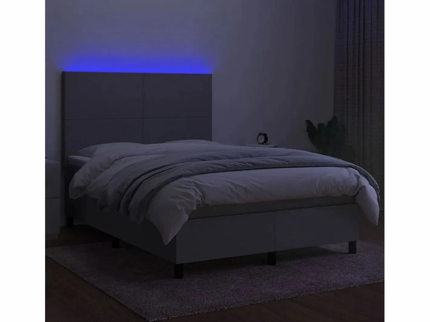 Clicnbuy Somier Tapizado|Somier - 140X190Cm|Cama box spring colchón y luces LED tela gris claro 140x190 cm