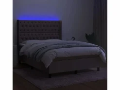 Cama box spring colchón y luces LED tela gris taupe 140x200 cm^Clicnbuy Clearance