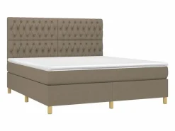 Clicnbuy Cama box spring colchón y luces LED tela gris taupe 180x200 cm Outlet