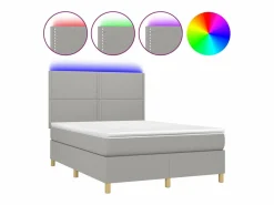 Clicnbuy Cama box spring colchón y luces LED tela gris claro 140x190 cm Hot