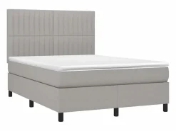 Clicnbuy Somier Tapizado|Somier - 140X190Cm|Cama box spring colchón y luces LED tela gris claro 140x190 cm