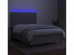 Clicnbuy Somier Tapizado|Somier - 140X190Cm|Cama box spring colchón y luces LED tela gris claro 140x190 cm