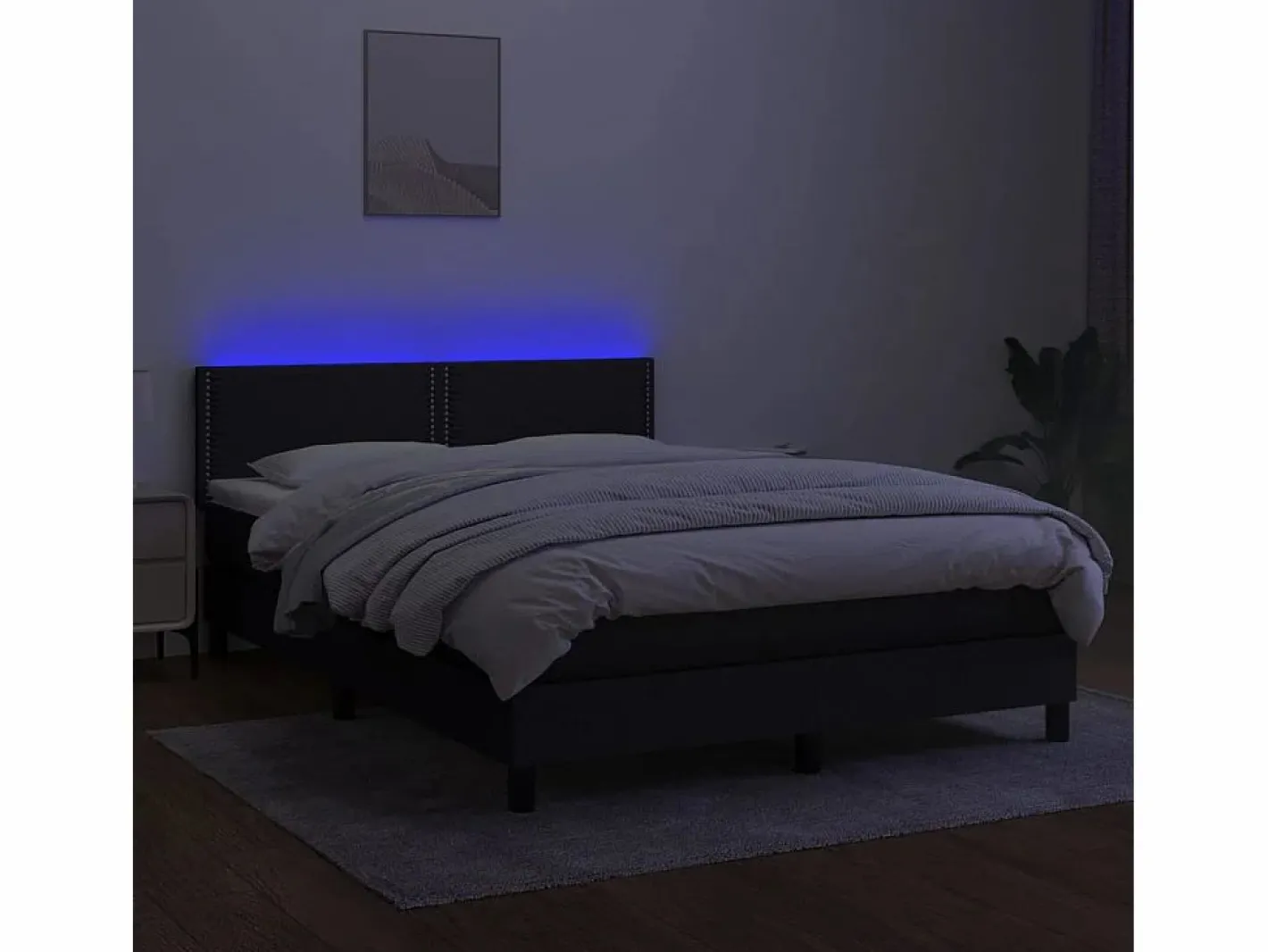 Cama box spring colchón y luces LED tela negro 140x190 cm^Clicnbuy Clearance