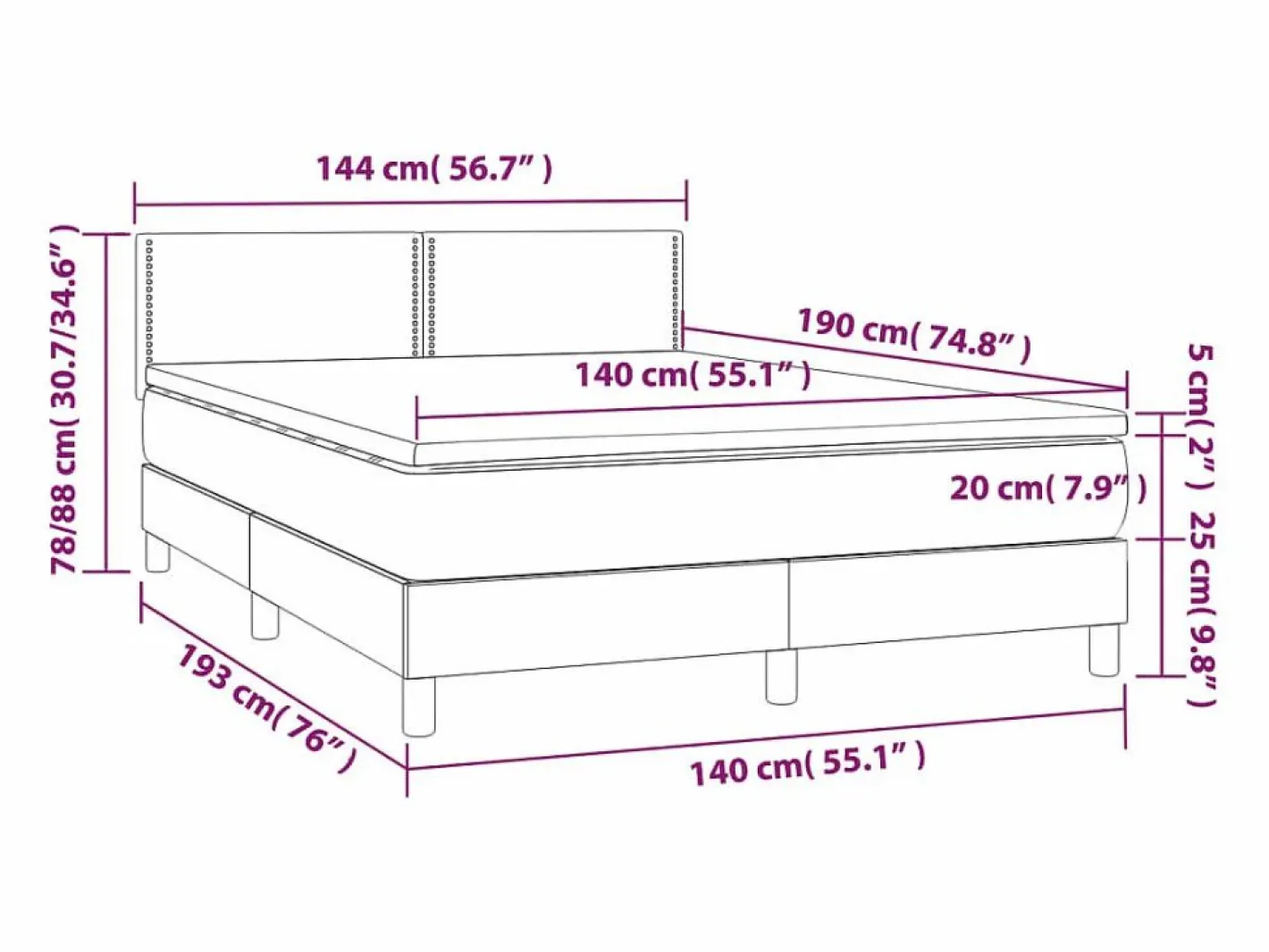 Cama box spring colchón y luces LED tela negro 140x190 cm^Clicnbuy Clearance