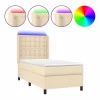 Clicnbuy Somier Tapizado|Somier - 90X190Cm|Cama box spring colchón y luces LED tela color crema 90x190 cm