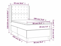 Clicnbuy Somier Tapizado|Somier - 90X190Cm|Cama box spring colchón y luces LED tela color crema 90x190 cm