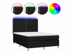 Cama box spring colchón y luces LED tela negro 140x190 cm^Clicnbuy Clearance