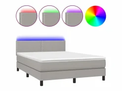 Clicnbuy Cama box spring colchón y luces LED tela gris claro 140x190 cm Best