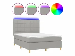 Cama box spring colchón y luces LED tela gris claro 140x190 cm^Clicnbuy Clearance