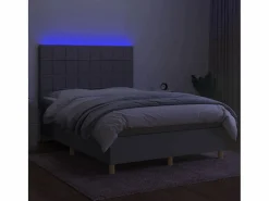 Cama box spring colchón y luces LED tela gris claro 140x190 cm^Clicnbuy Clearance