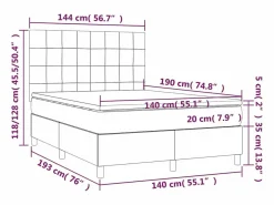 Cama box spring colchón y luces LED tela gris claro 140x190 cm^Clicnbuy Clearance