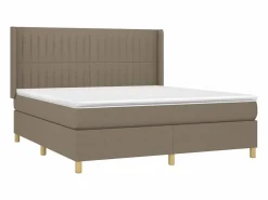 Cama box spring colchón y luces LED tela gris taupe 180x200 cm^Clicnbuy New