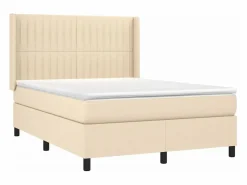 Clicnbuy Cama box spring colchón y luces LED tela crema 140x190 cm