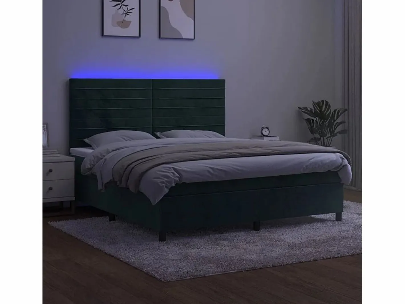 Cama box spring colchón y LED terciopelo oscuro 160x200cm^Clicnbuy Outlet