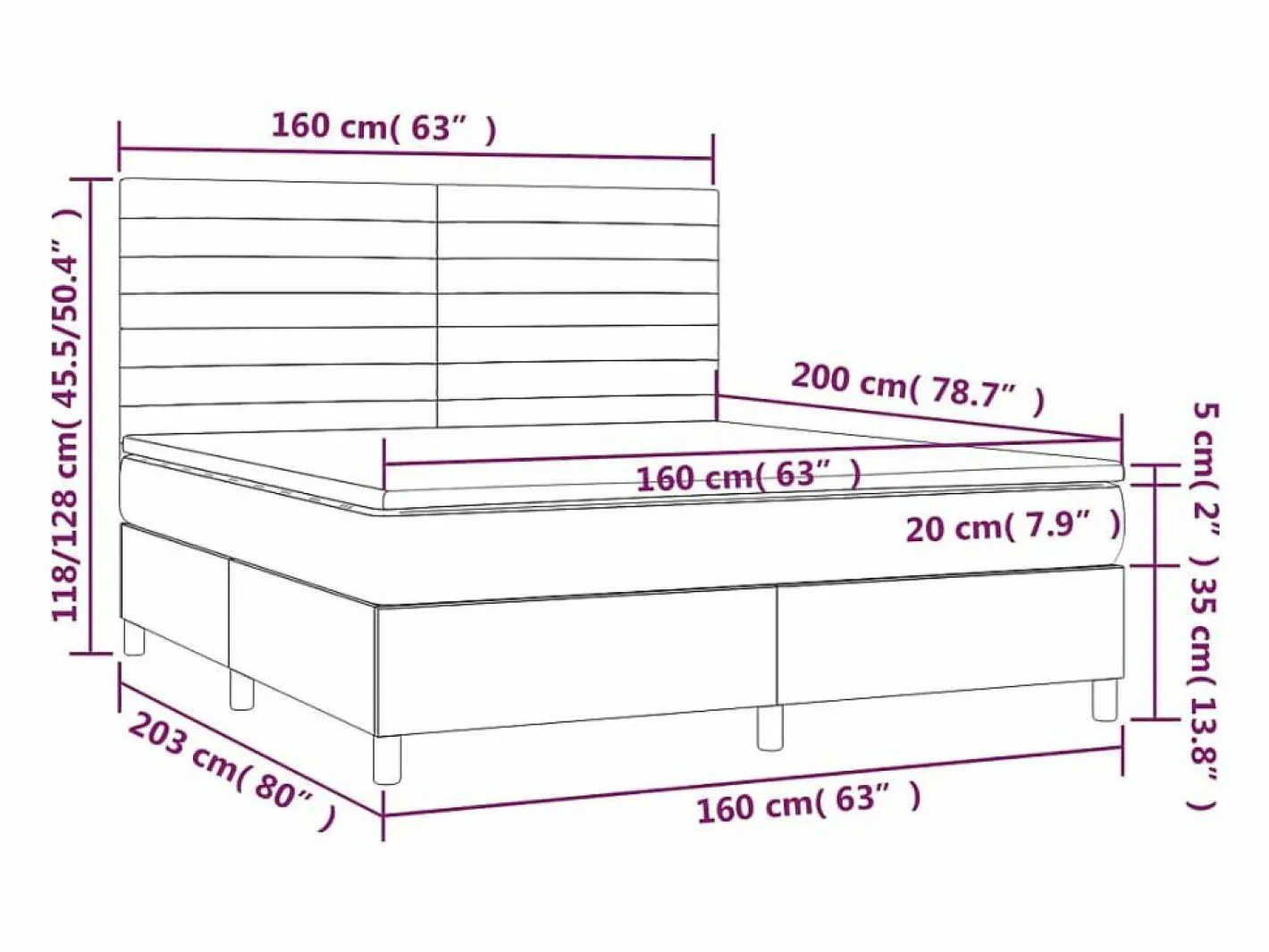 Cama box spring colchón y LED terciopelo oscuro 160x200cm^Clicnbuy Outlet