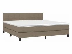 Clicnbuy Cama box spring colchón y luces LED tela gris taupe 180x200 cm Clearance