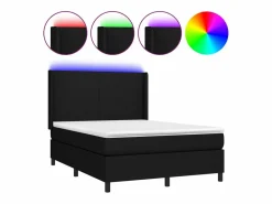 Cama box spring colchón y luces LED tela negro 140x190 cm^Clicnbuy Clearance