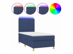 Clicnbuy Somier Tapizado|Somier - 90X190Cm|Cama box spring colchón y luces LED tela azul 90x190 cm
