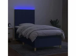 Clicnbuy Somier Tapizado|Somier - 90X190Cm|Cama box spring colchón y luces LED tela azul 90x190 cm