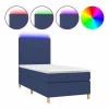 Clicnbuy Cama box spring colchón y luces LED tela azul 90x190 cm Sale