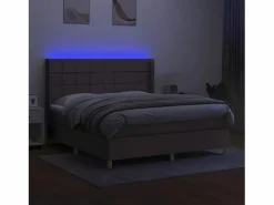 Cama box spring colchón y luces LED tela gris taupe 180x200 cm^Clicnbuy Sale