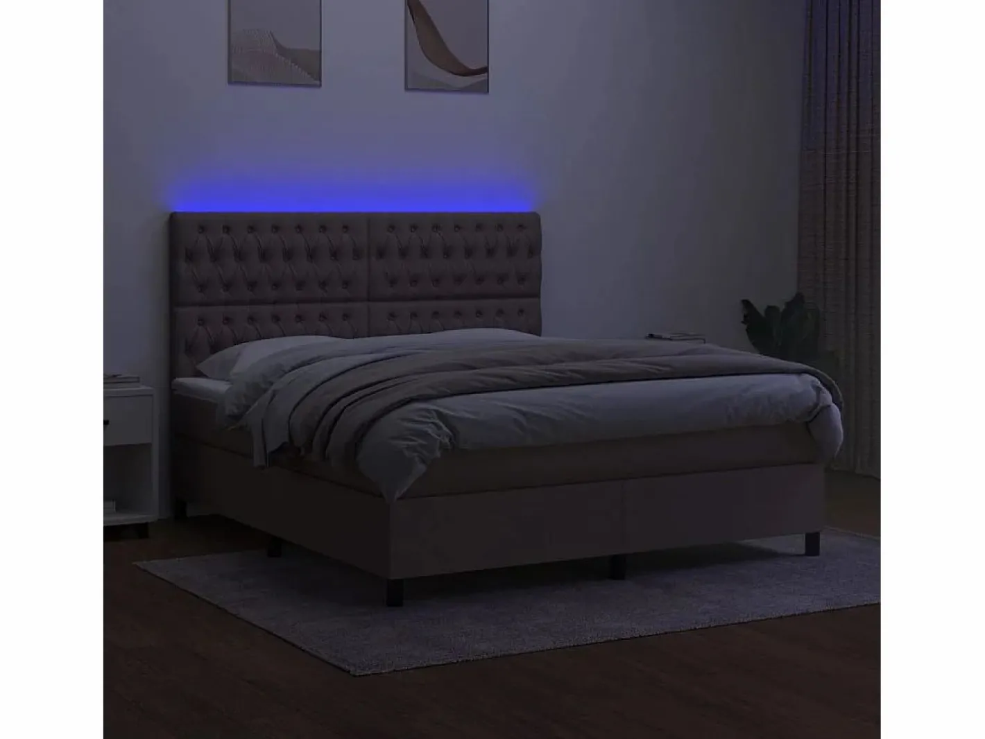 Clicnbuy Somier - 180X200Cm|Cama box spring colchón y luces LED tela gris taupe 180x200 cm