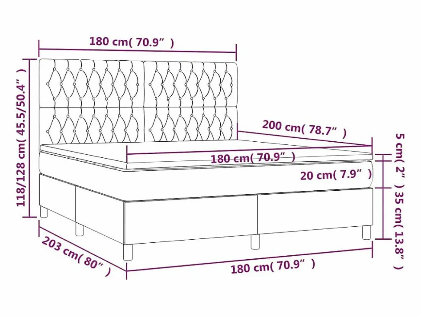 Clicnbuy Somier - 180X200Cm|Cama box spring colchón y luces LED tela gris taupe 180x200 cm