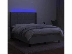 Clicnbuy Somier Tapizado|Somier - 140X190Cm|Cama box spring colchón y luces LED tela gris claro 140x190 cm