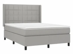 Clicnbuy Somier Tapizado|Somier - 140X190Cm|Cama box spring colchón y luces LED tela gris claro 140x190 cm