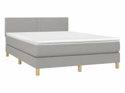 Cama box spring colchón y luces LED tela gris claro 140x190 cm^Clicnbuy Clearance