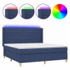 Clicnbuy Somier - 180X200Cm|Cama box spring colchón y luces LED tela azul 180x200 cm